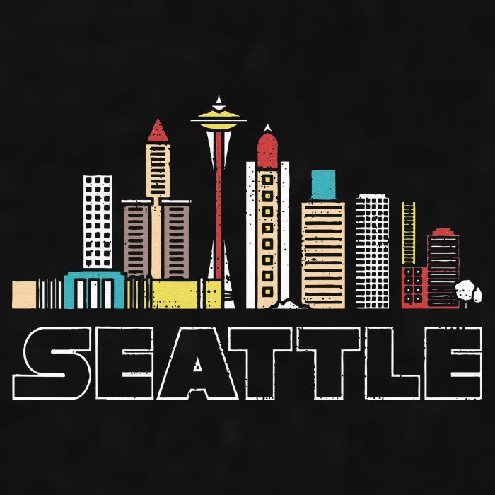 Grunge Seattle Skyline Distressed Look Design Ladies PosiCharge Tri-Blend Wicking Tank