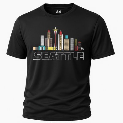 Grunge Seattle Skyline Distressed Look Design Performance Shirt