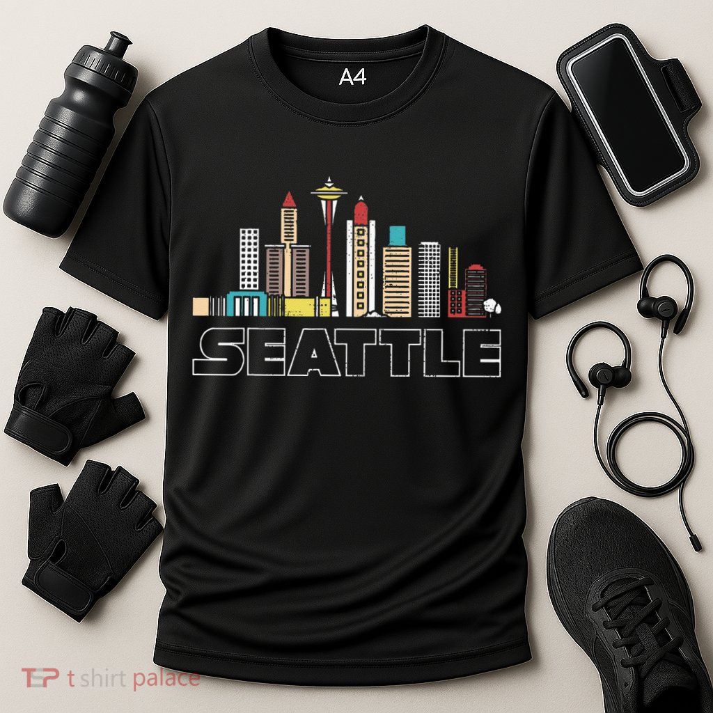 Grunge Seattle Skyline Distressed Look Design Performance Shirt