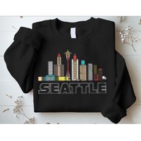 Grunge Seattle Skyline Distressed Look Design Sweatshirt