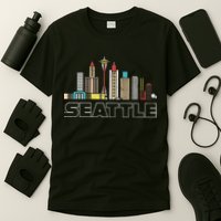 Grunge Seattle Skyline Distressed Look Design T-Shirt