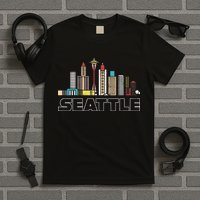 Grunge Seattle Skyline Distressed Look Design T-Shirt