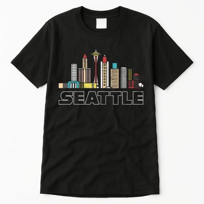 Grunge Seattle Skyline Distressed Look Design Tall T-Shirt