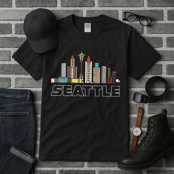 Grunge Seattle Skyline Distressed Look Design Tall T-Shirt