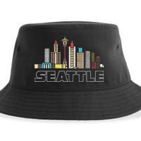 Grunge Seattle Skyline Distressed Look Design Sustainable Bucket Hat