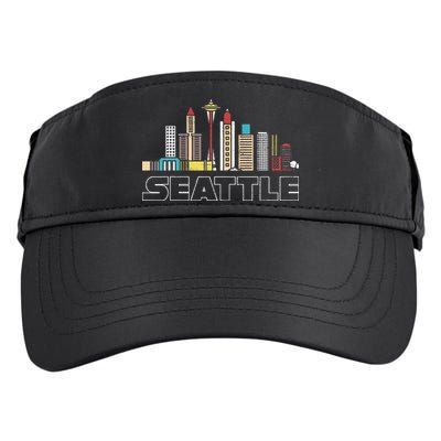 Grunge Seattle Skyline Distressed Look Design Adult Drive Performance Visor