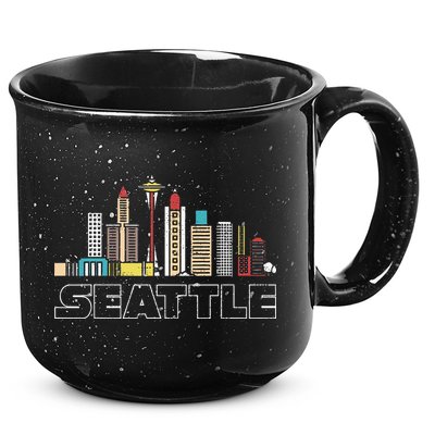 Grunge Seattle Skyline Distressed Look Design 15oz Campfire Ceramic Mug