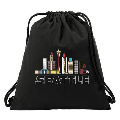 Grunge Seattle Skyline Distressed Look Design Drawstring Bag