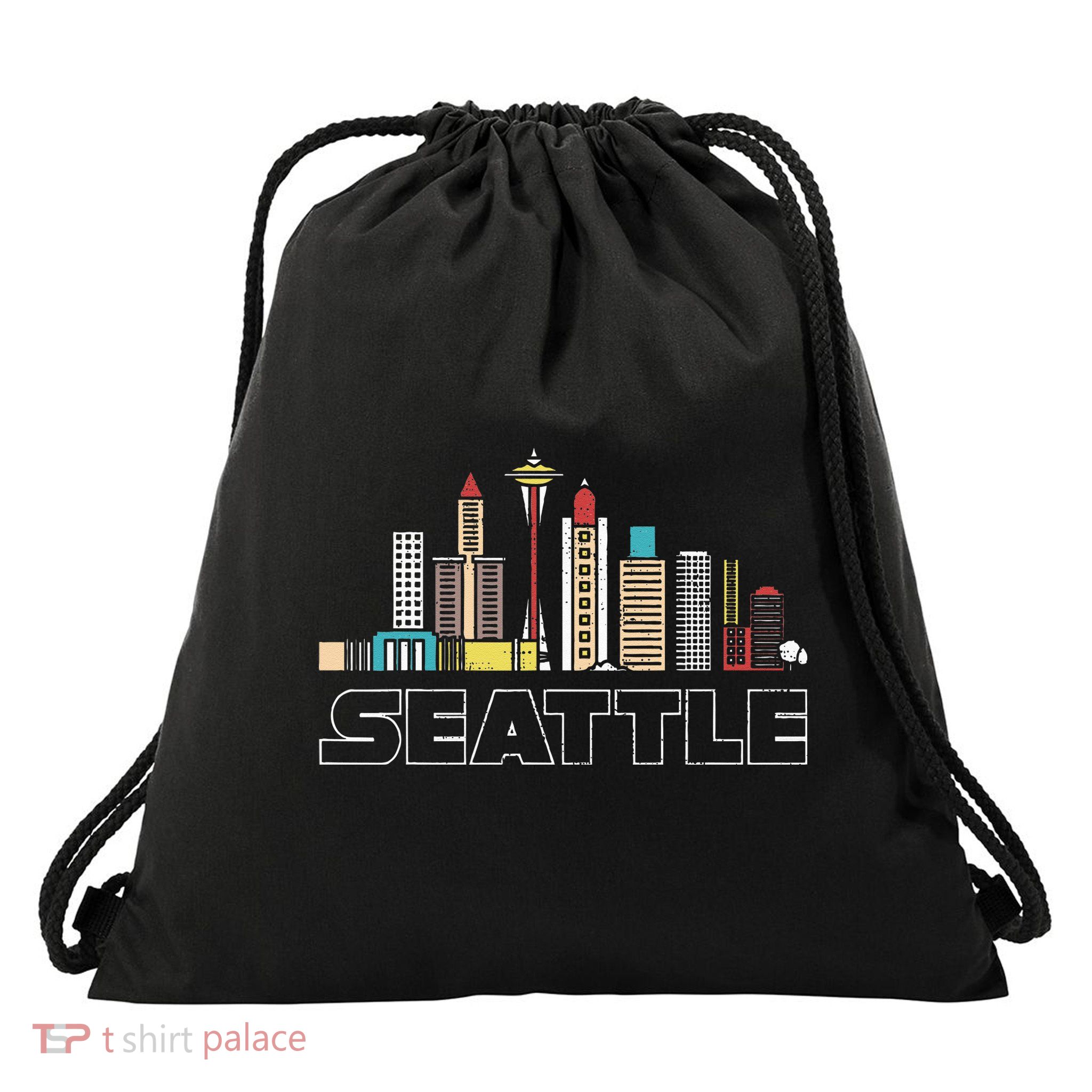 Grunge Seattle Skyline Distressed Look Design Drawstring Bag