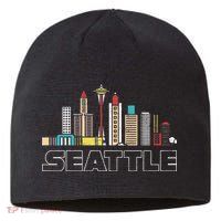Grunge Seattle Skyline Distressed Look Design Sustainable Beanie