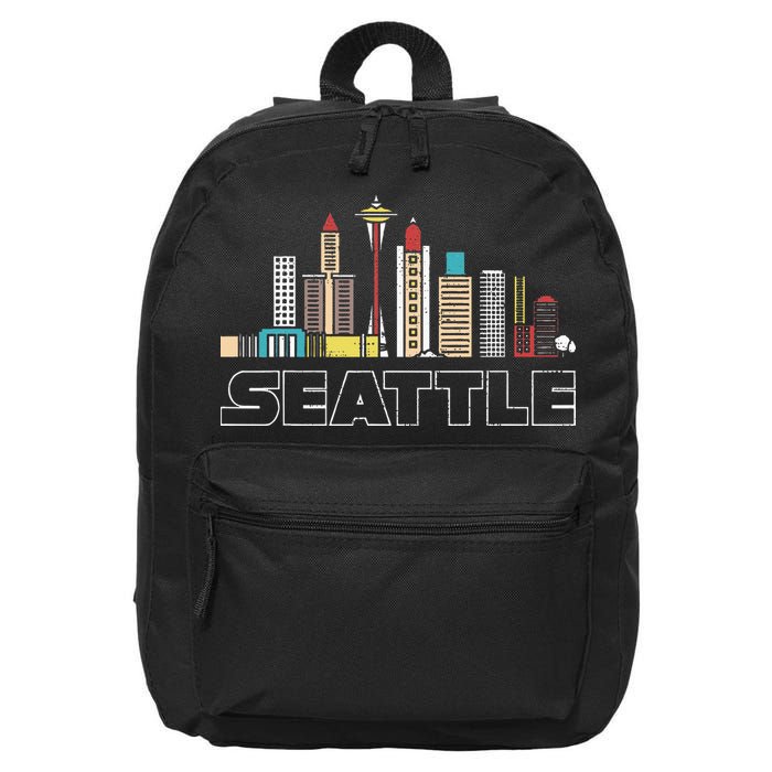 Grunge Seattle Skyline Distressed Look Design 16 in Basic Backpack