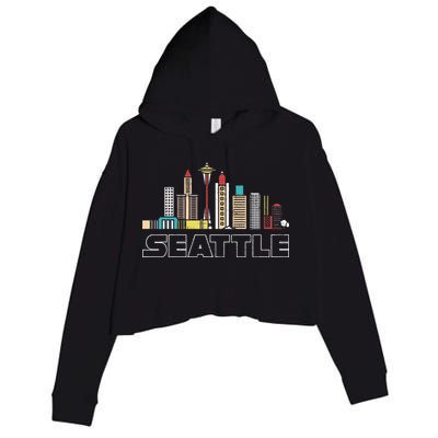 Grunge Seattle Skyline Distressed Look Design Crop Fleece Hoodie