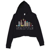 Grunge Seattle Skyline Distressed Look Design Crop Fleece Hoodie