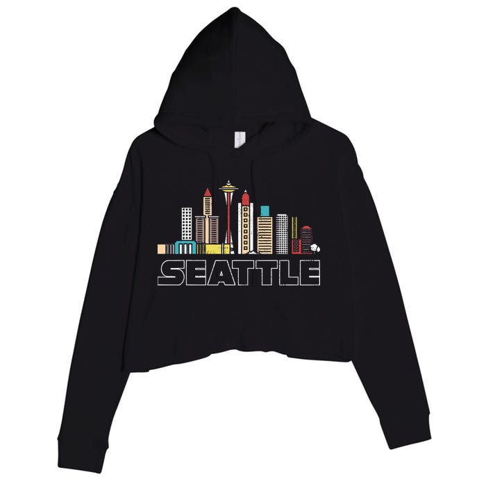 Grunge Seattle Skyline Distressed Look Design Crop Fleece Hoodie