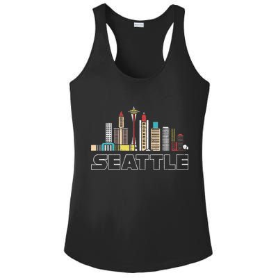 Grunge Seattle Skyline Distressed Look Design Ladies PosiCharge Competitor Racerback Tank