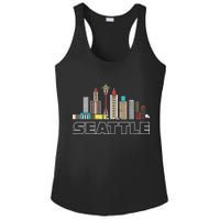 Grunge Seattle Skyline Distressed Look Design Ladies PosiCharge Competitor Racerback Tank