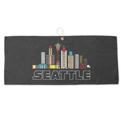 Grunge Seattle Skyline Distressed Look Design Large Microfiber Waffle Golf Towel