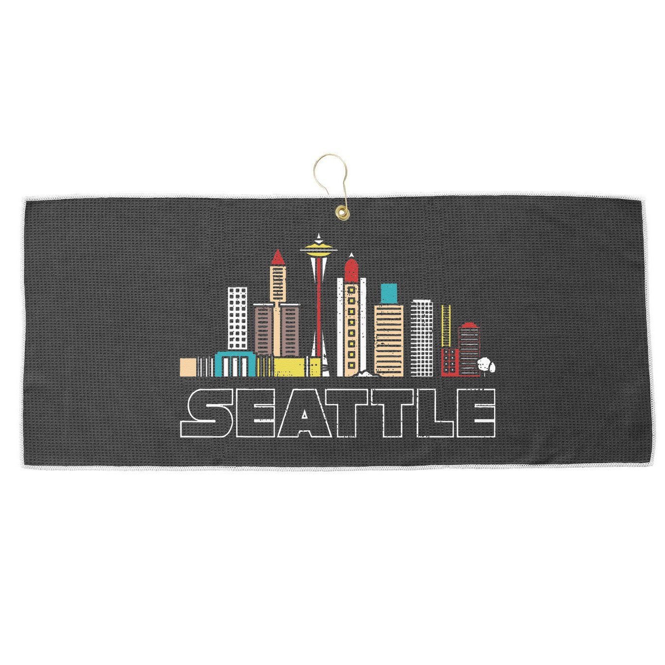 Grunge Seattle Skyline Distressed Look Design Large Microfiber Waffle Golf Towel
