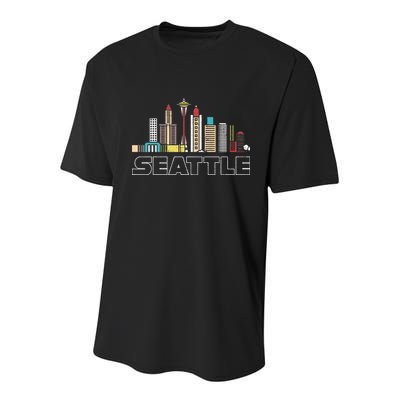 Grunge Seattle Skyline Distressed Look Design Youth Performance Sprint T-Shirt