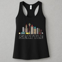 Grunge Seattle Skyline Distressed Look Design Womens Tank Top
