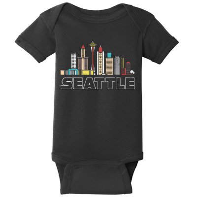 Grunge Seattle Skyline Distressed Look Design Baby Bodysuit
