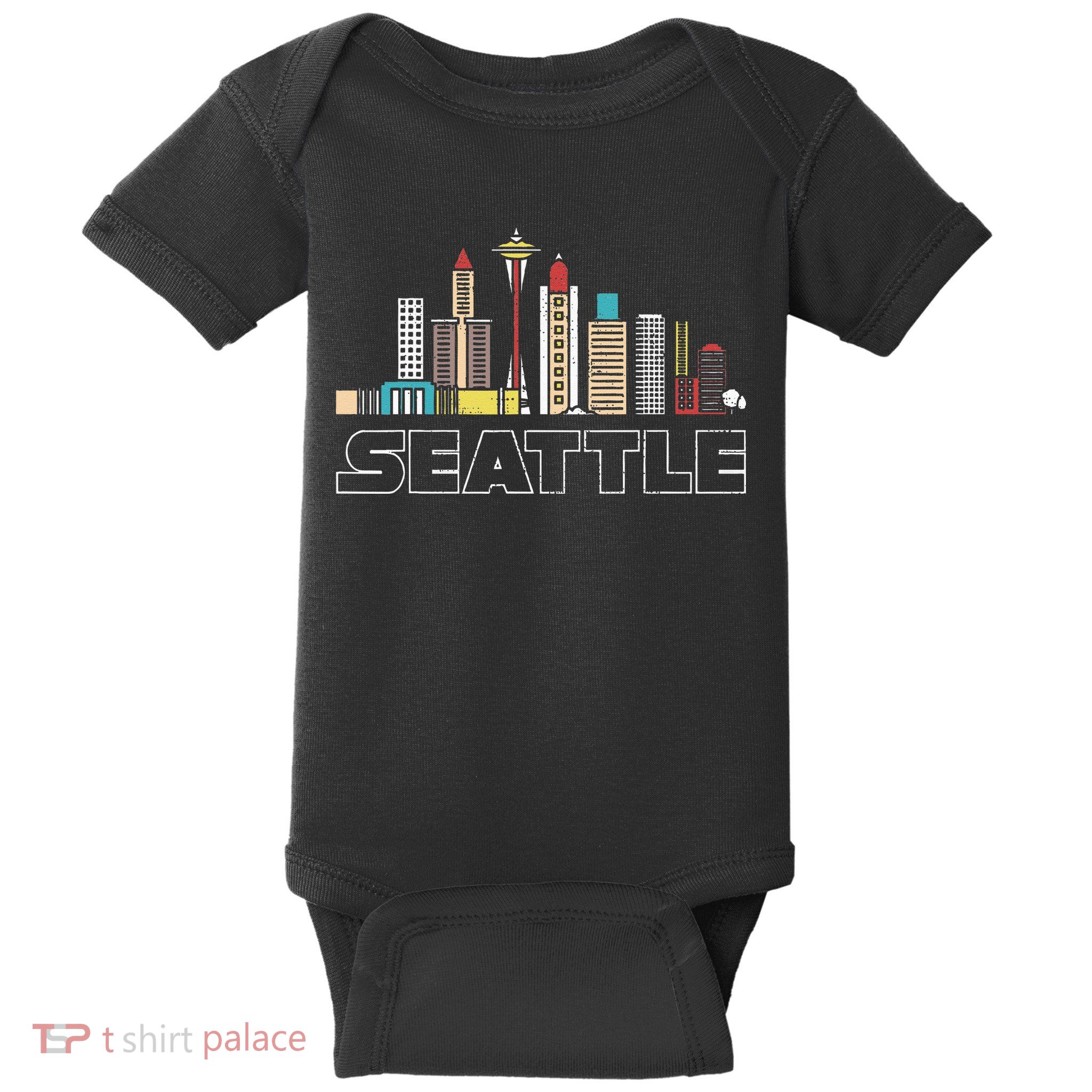 Grunge Seattle Skyline Distressed Look Design Baby Bodysuit