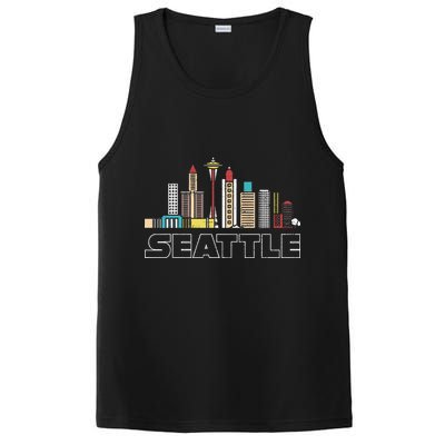 Grunge Seattle Skyline Distressed Look Design PosiCharge Competitor Tank
