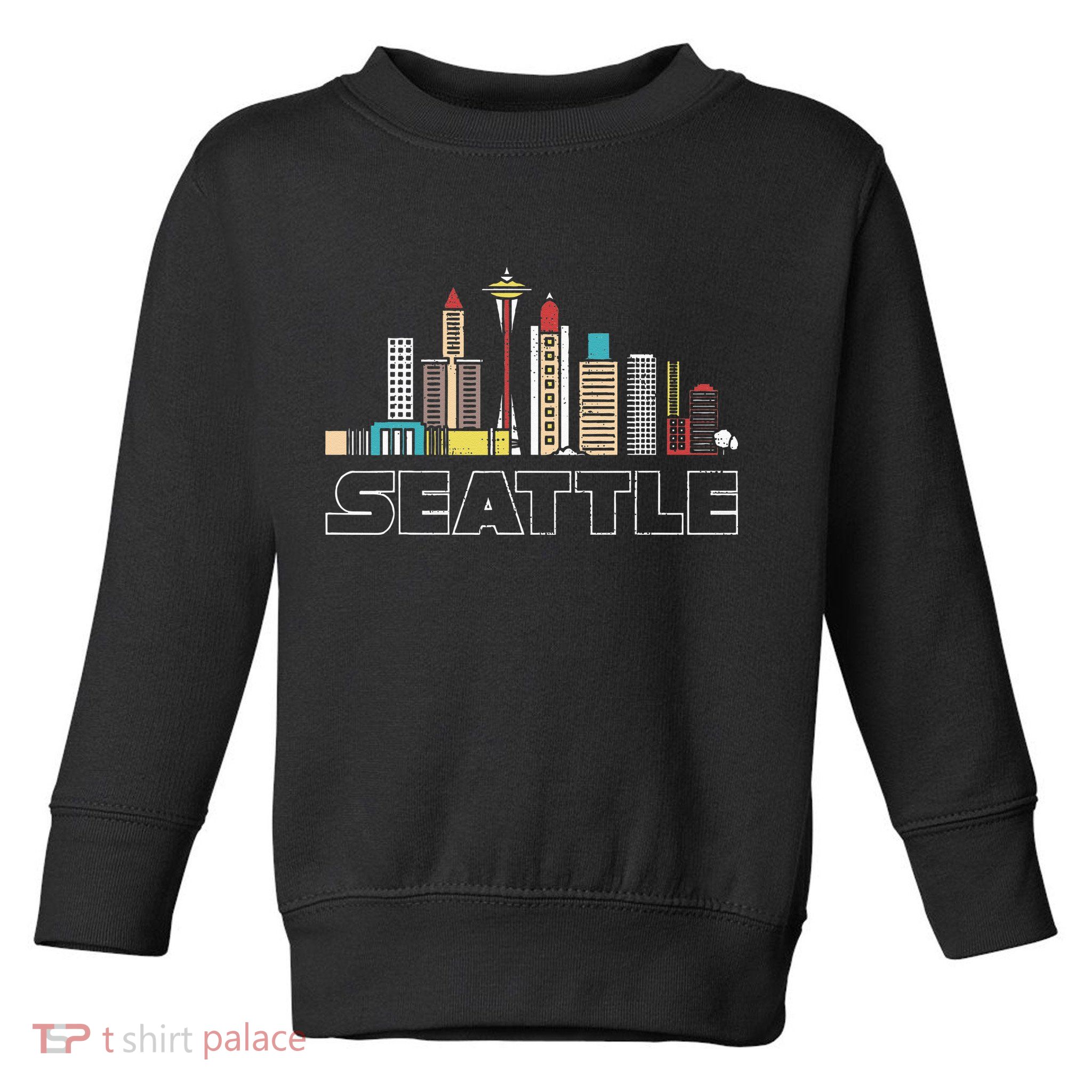 Grunge Seattle Skyline Distressed Look Design Toddler Sweatshirt