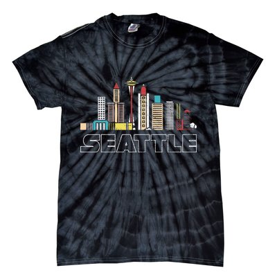 Grunge Seattle Skyline Distressed Look Design Tie-Dye T-Shirt