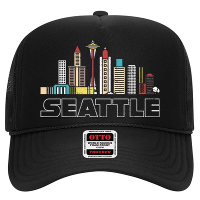 Grunge Seattle Skyline Distressed Look Design Trucker Hat