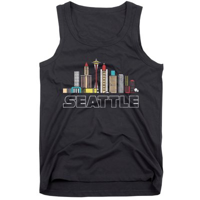 Grunge Seattle Skyline Distressed Look Design Tank Top