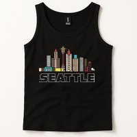 Grunge Seattle Skyline Distressed Look Design Tank Top
