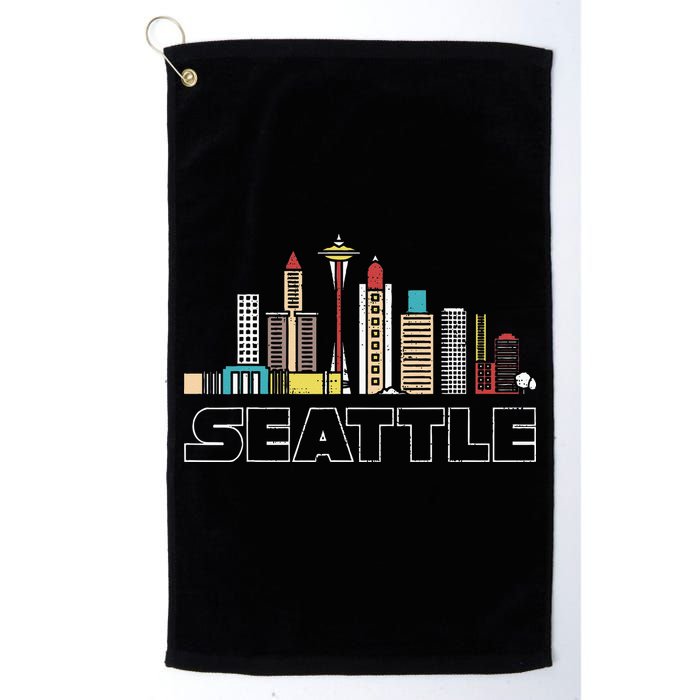 Grunge Seattle Skyline Distressed Look Design Golf Towel
