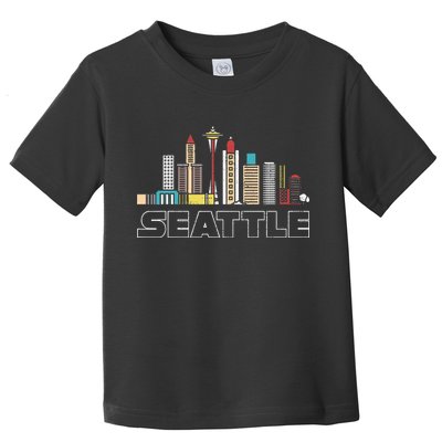 Grunge Seattle Skyline Distressed Look Design Toddler T-Shirt