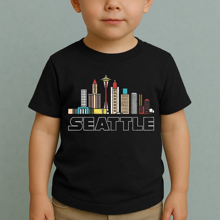 Grunge Seattle Skyline Distressed Look Design Toddler T-Shirt
