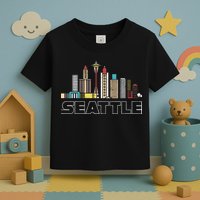 Grunge Seattle Skyline Distressed Look Design Toddler T-Shirt