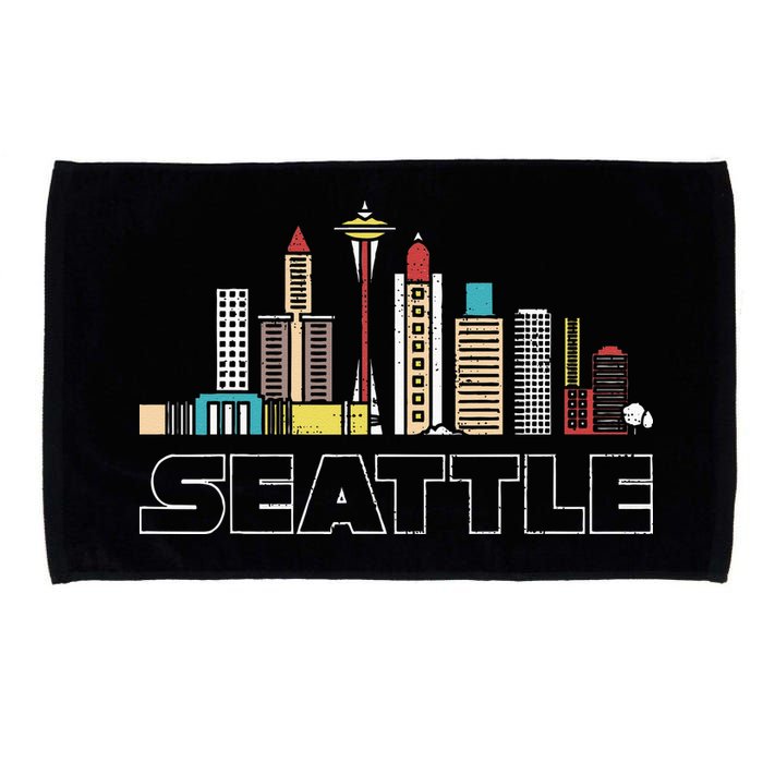 Grunge Seattle Skyline Distressed Look Design Microfiber Hand Towel