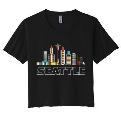 Grunge Seattle Skyline Distressed Look Design Crop Top