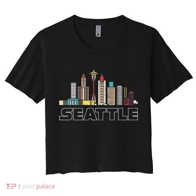 Grunge Seattle Skyline Distressed Look Design Crop Top