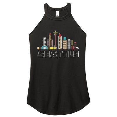 Grunge Seattle Skyline Distressed Look Design Women's Perfect Tri Rocker Tank