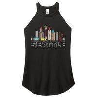 Grunge Seattle Skyline Distressed Look Design Women's Perfect Tri Rocker Tank