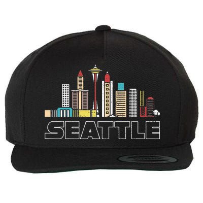 Grunge Seattle Skyline Distressed Look Design Wool Snapback Cap
