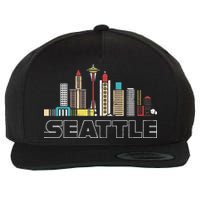 Grunge Seattle Skyline Distressed Look Design Wool Snapback Cap