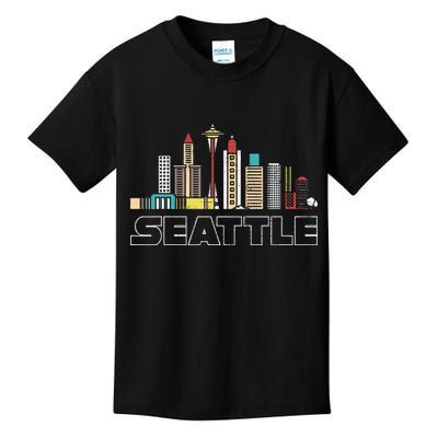 Grunge Seattle Skyline Distressed Look Design Kids T-Shirt