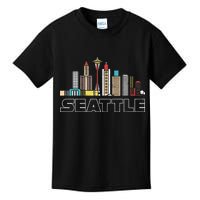 Grunge Seattle Skyline Distressed Look Design Kids T-Shirt