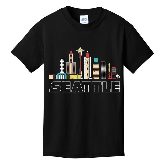 Grunge Seattle Skyline Distressed Look Design Kids T-Shirt