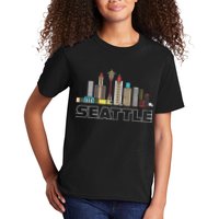 Grunge Seattle Skyline Distressed Look Design Kids T-Shirt