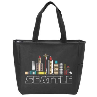 Grunge Seattle Skyline Distressed Look Design Zip Tote Bag
