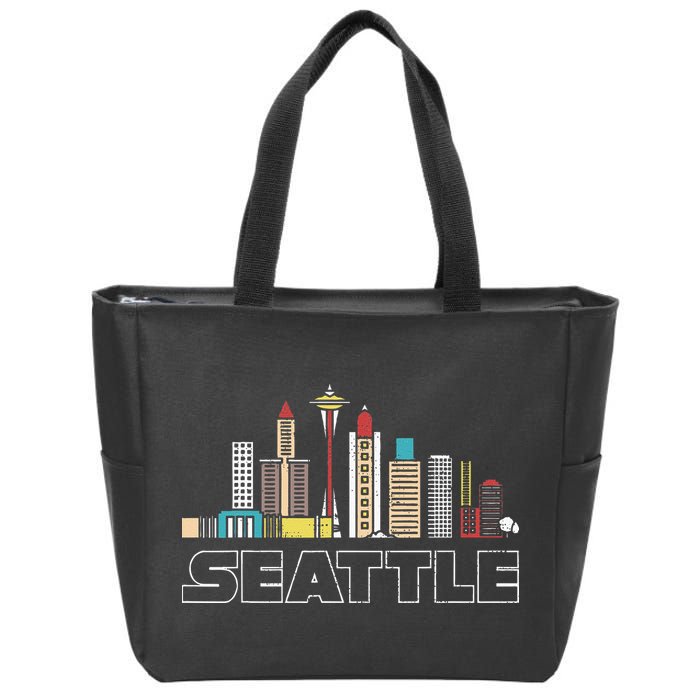 Grunge Seattle Skyline Distressed Look Design Zip Tote Bag
