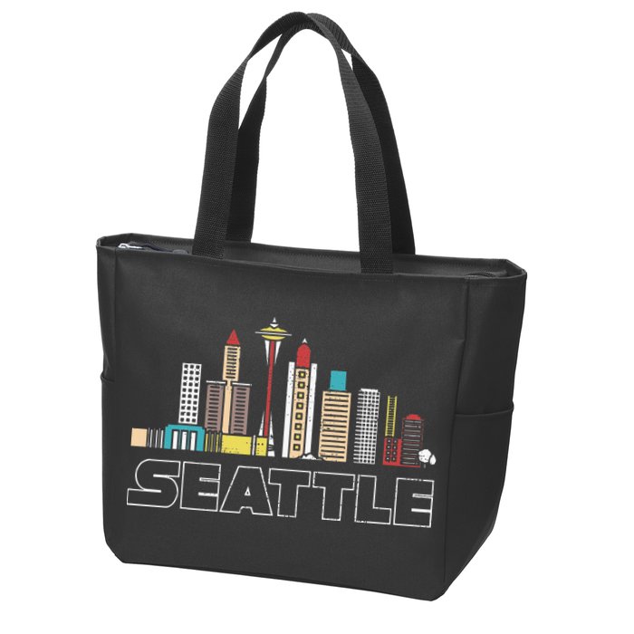 Grunge Seattle Skyline Distressed Look Design Zip Tote Bag